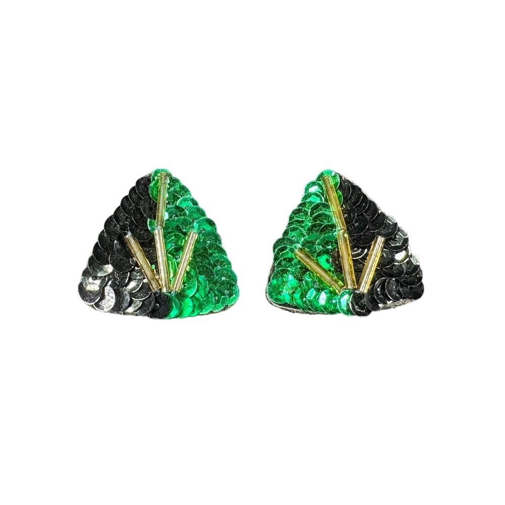 Vintage Artisan Made Abstract Triangle Modern Sequin Stud Earrings